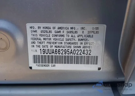 2005 Acura Tl z USA, uszkodzony, nr VIN 19UUA66295A022432